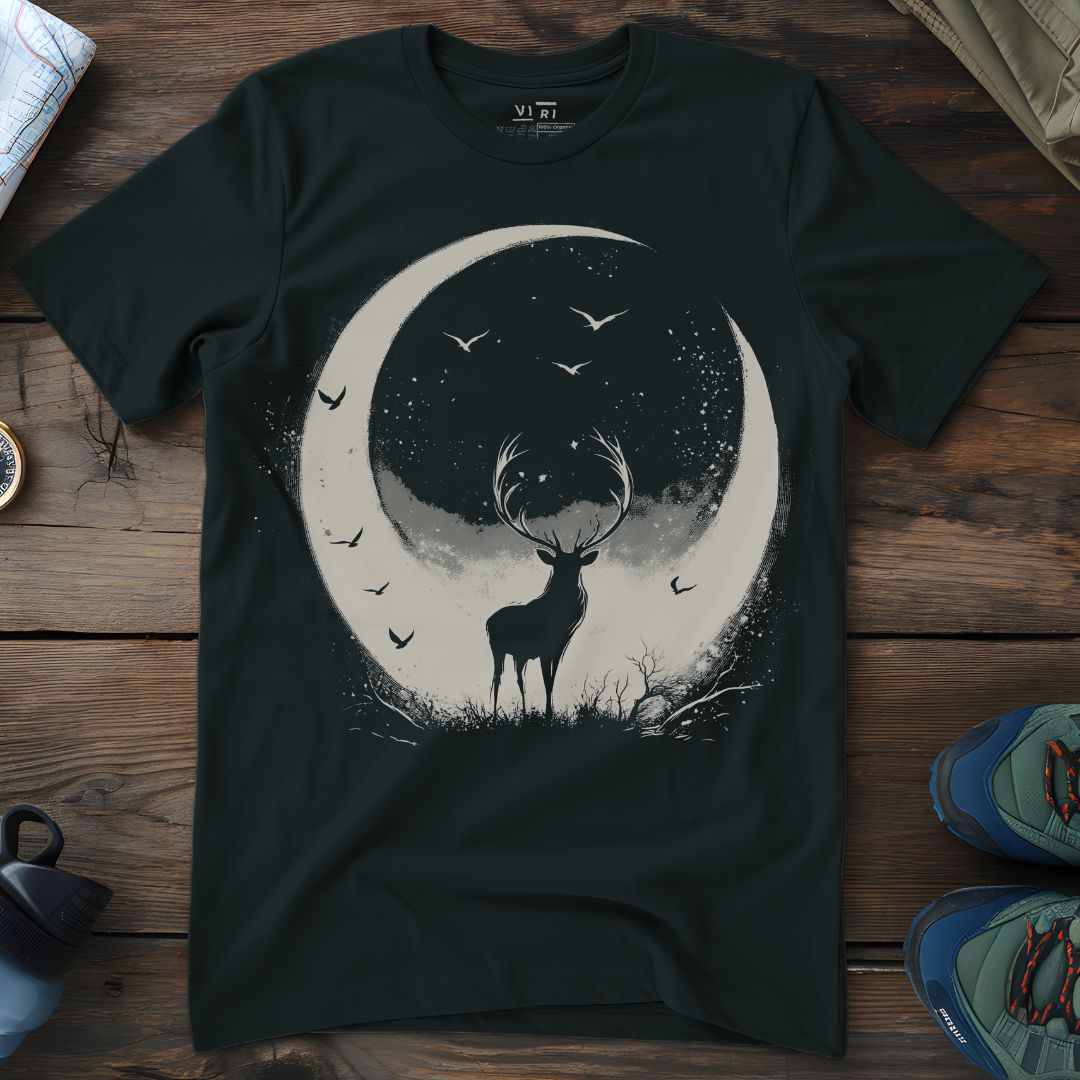 Viri Cotton Ltd. T-Shirt Black / 2XS Crescent Moon Stag T-Shirt