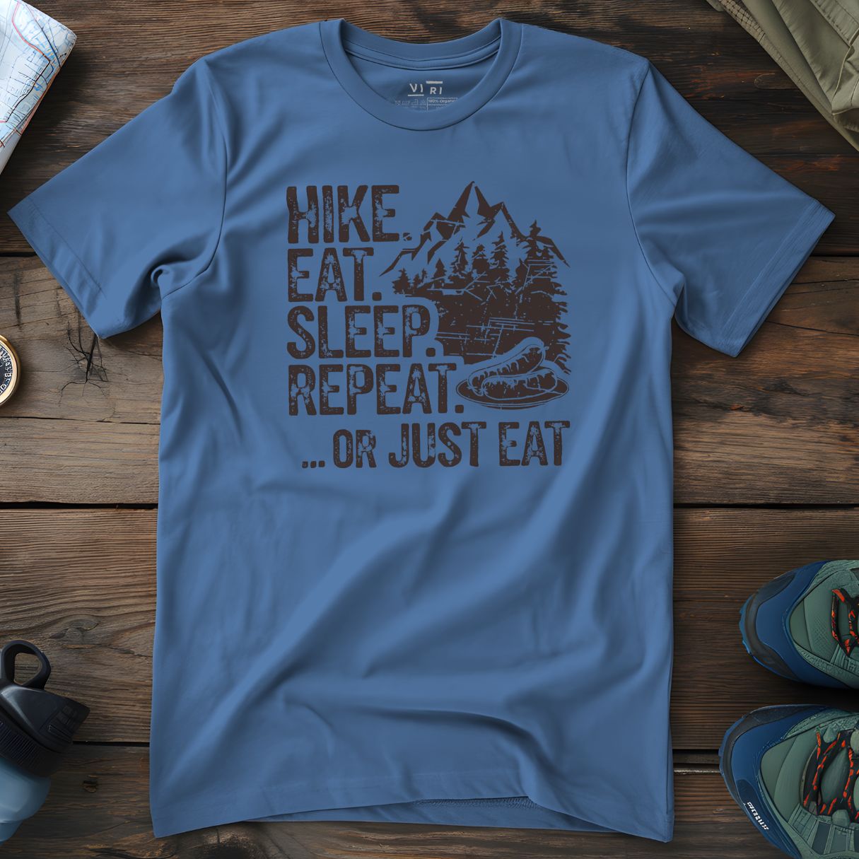 Viri Cotton Ltd. T-Shirt Bright Blue / 2XS Hike. Eat. Sleep. Repeat T-Shirt