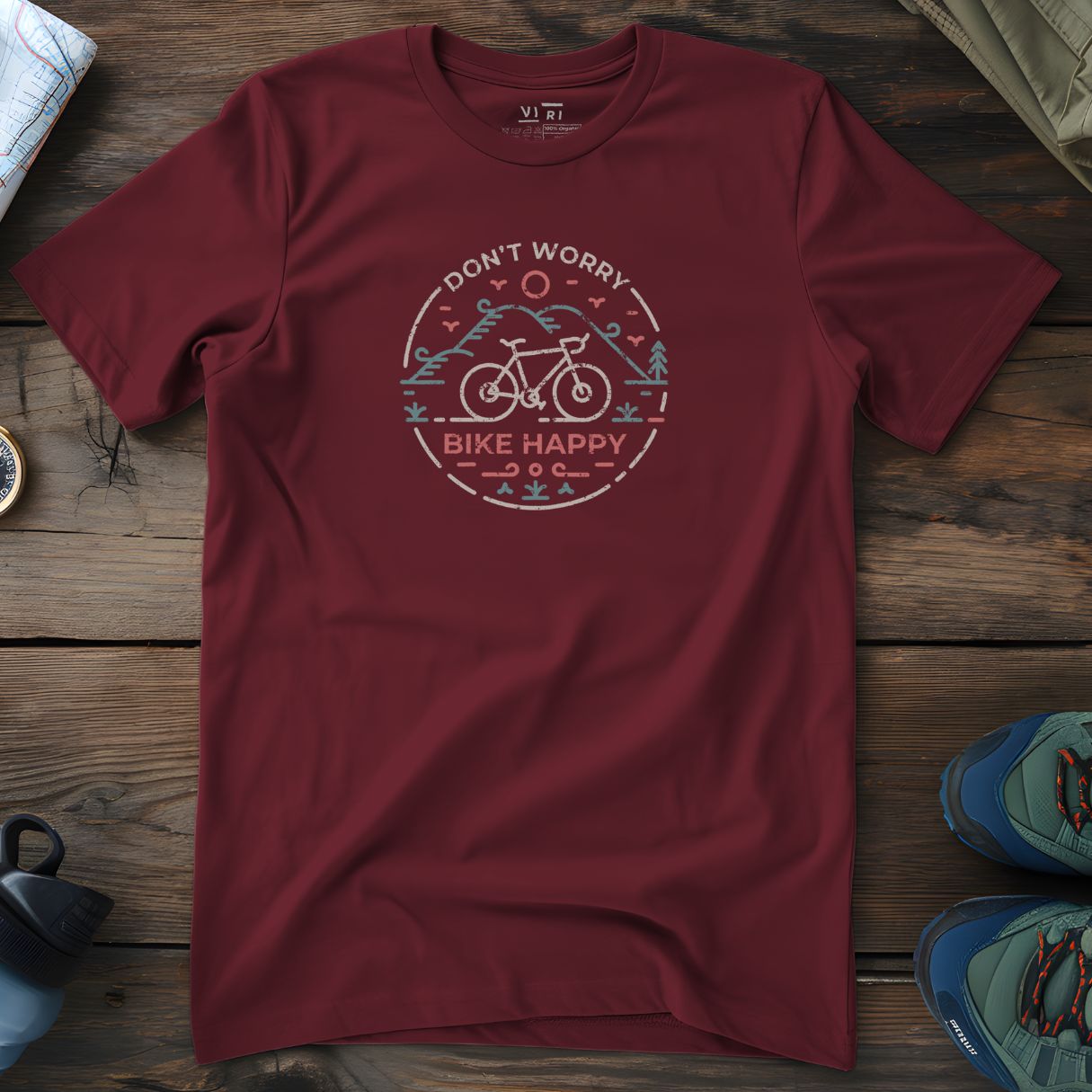 Viri Cotton Ltd. T-Shirt Burgundy / 2XS Bike Happy T-Shirt