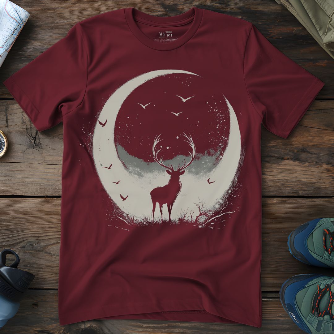 Viri Cotton Ltd. T-Shirt Burgundy / 2XS Crescent Moon Stag T-Shirt