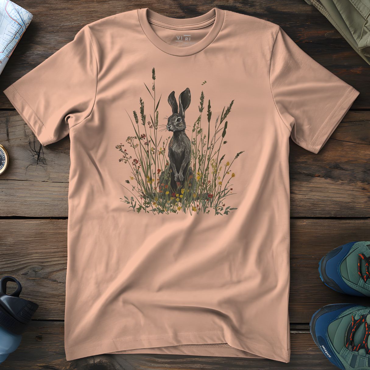 Viri Cotton Ltd. T-Shirt Fraiche Peche / 2XS Hare In Grass T-Shirt