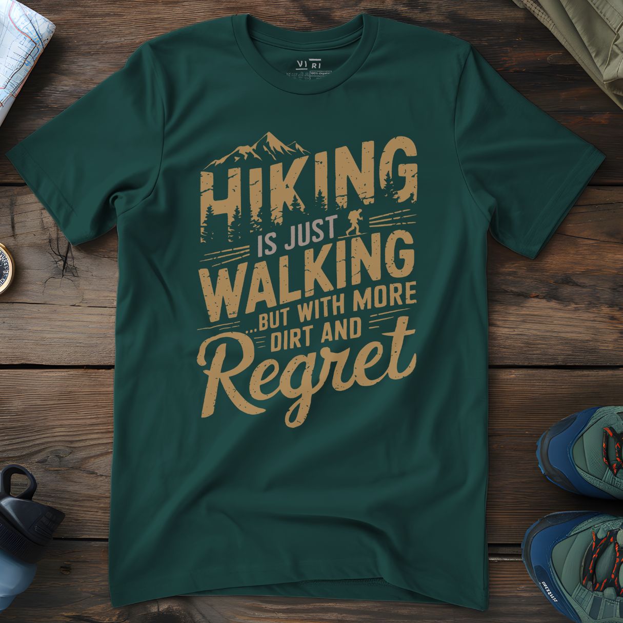 Viri Cotton Ltd. T-Shirt Glazed Green / 2XS Hiking Is Just Walking T-Shirt