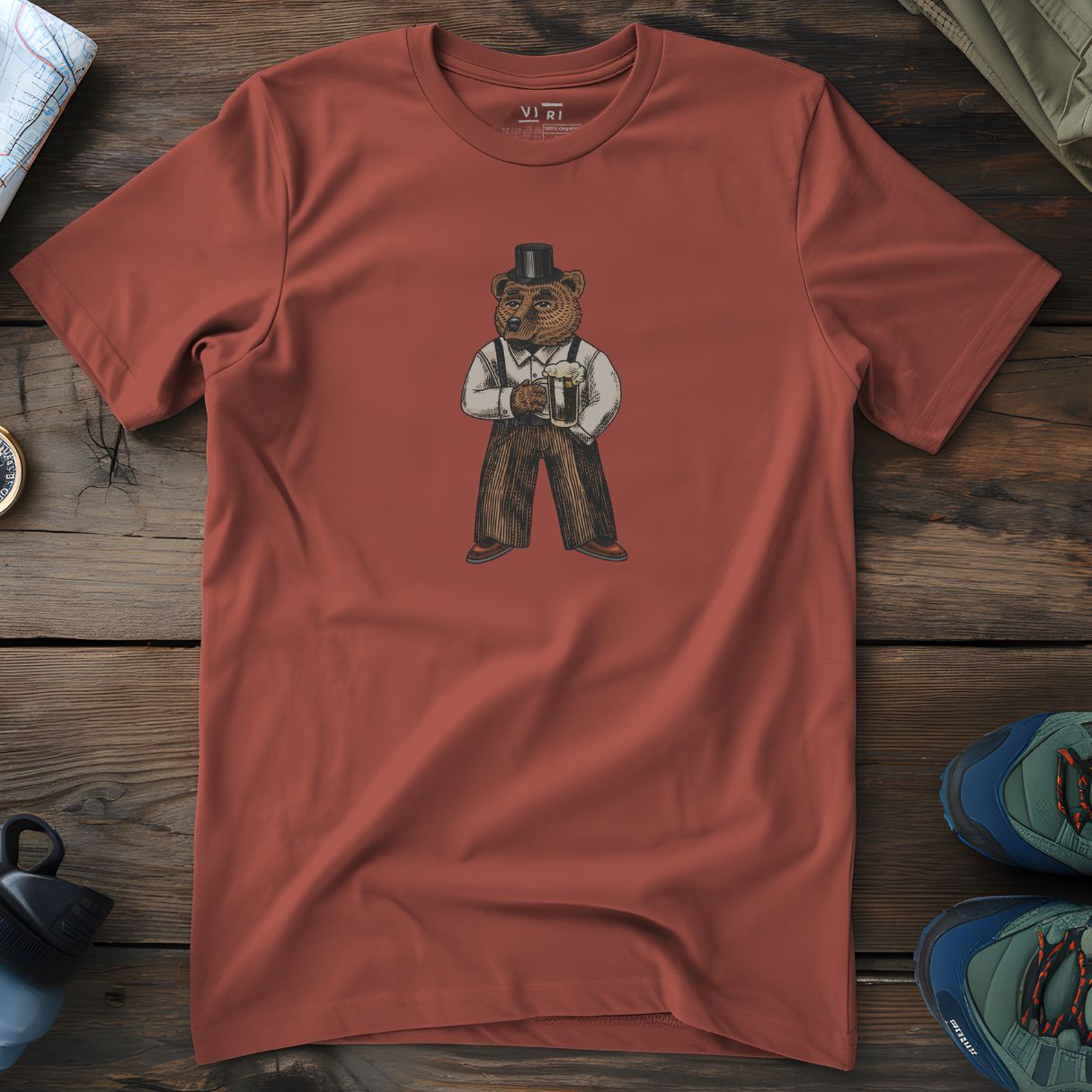 Viri Cotton Ltd. T-Shirt Heritage Brown / 2XS Bear With Pint T-Shirt