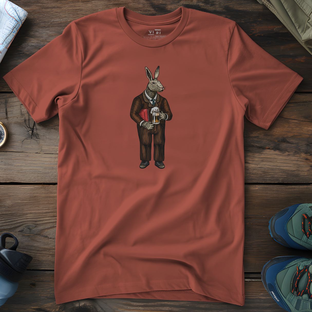 Viri Cotton Ltd. T-Shirt Heritage Brown / 2XS Hare With Pint T-Shirt