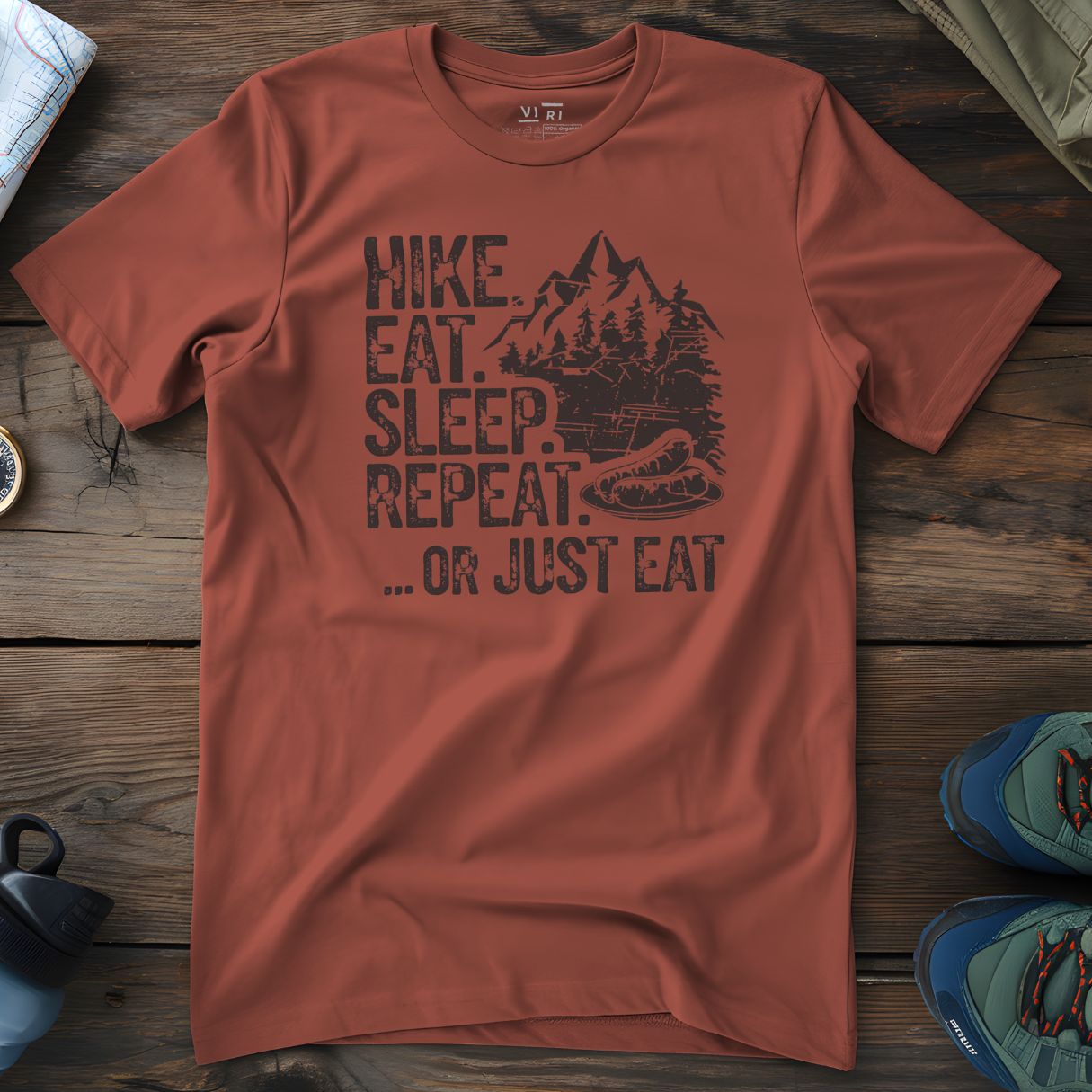 Viri Cotton Ltd. T-Shirt Heritage Brown / 2XS Hike. Eat. Sleep. Repeat T-Shirt