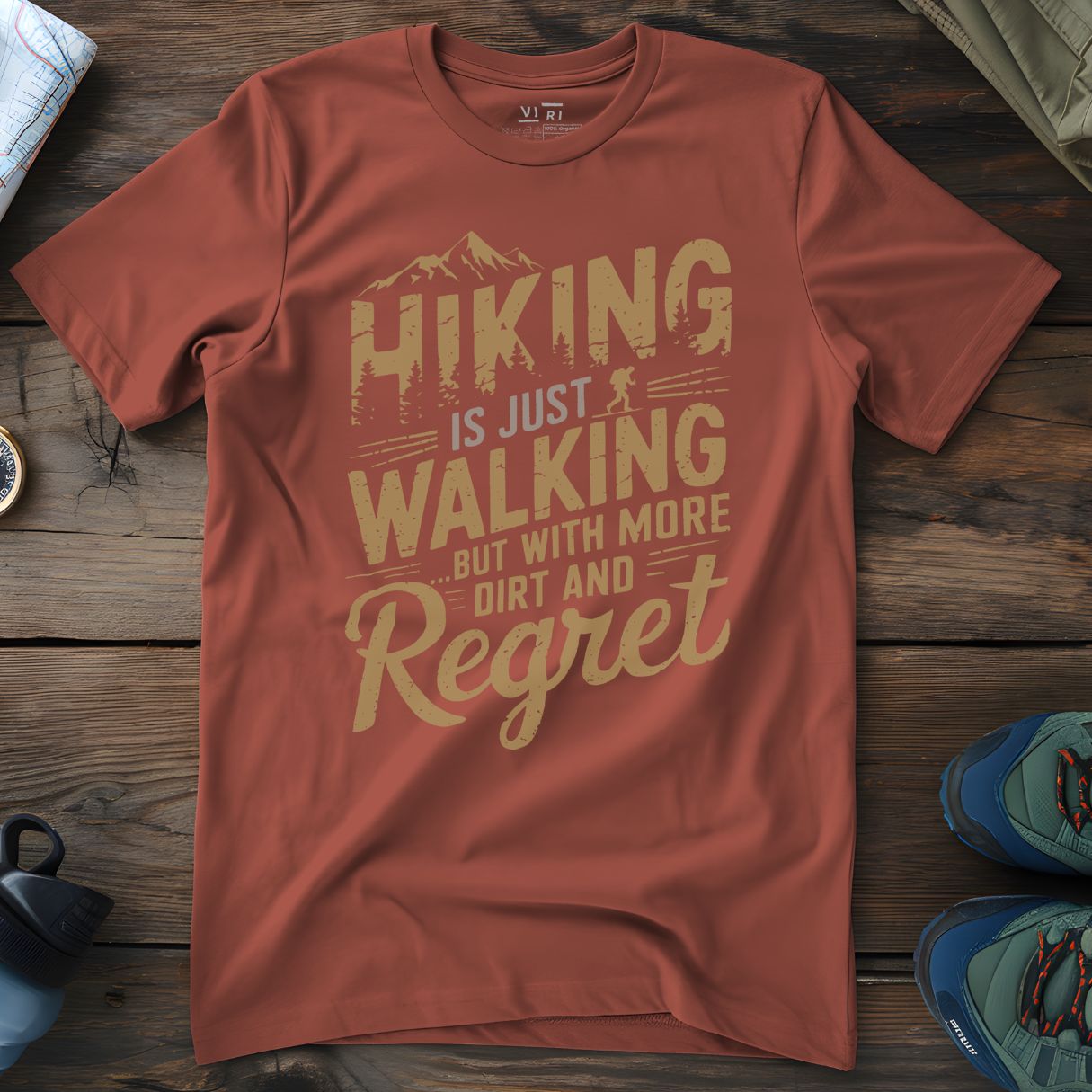 Viri Cotton Ltd. T-Shirt Heritage Brown / 2XS Hiking Is Just Walking T-Shirt