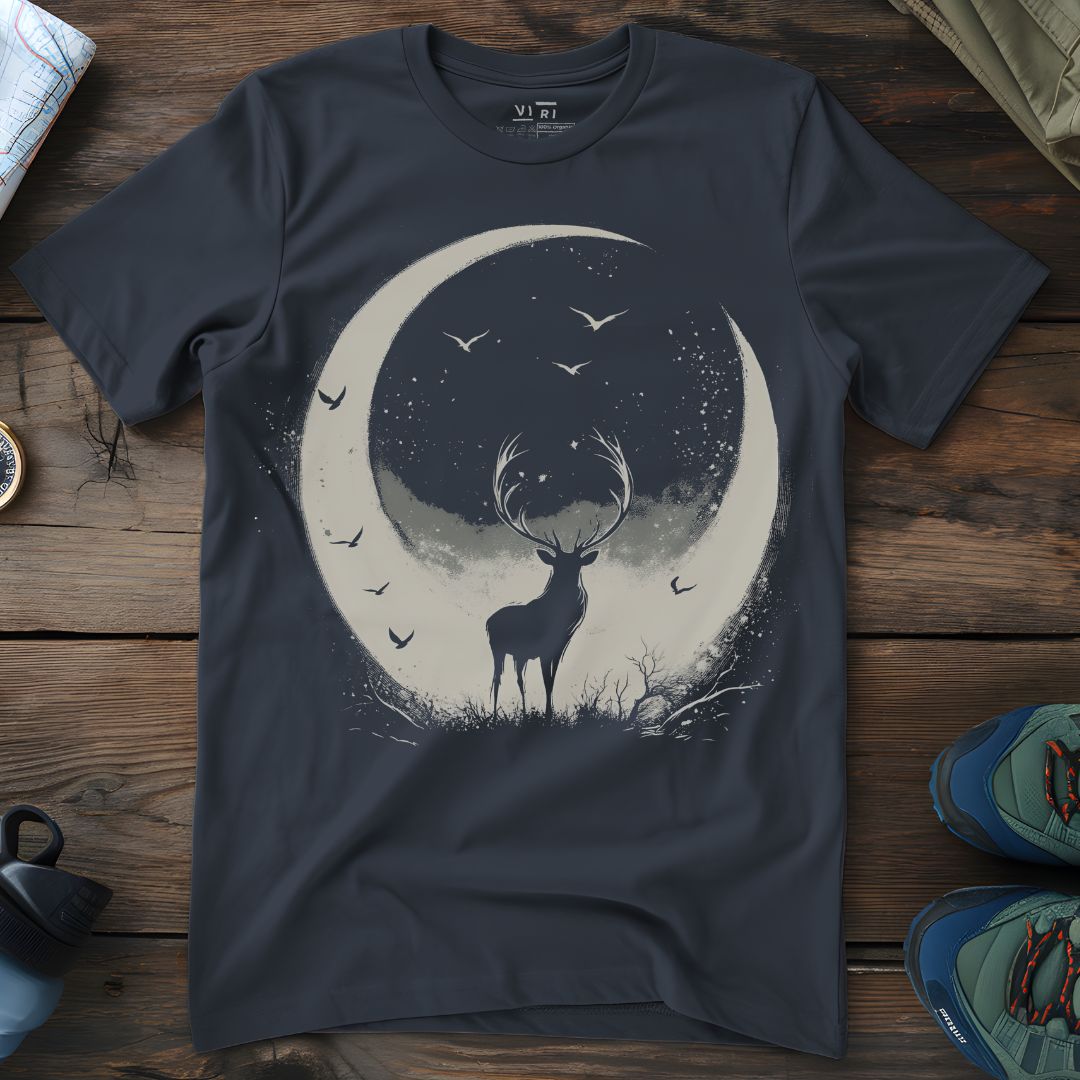 Viri Cotton Ltd. T-Shirt India Ink Grey / 2XS Crescent Moon Stag T-Shirt