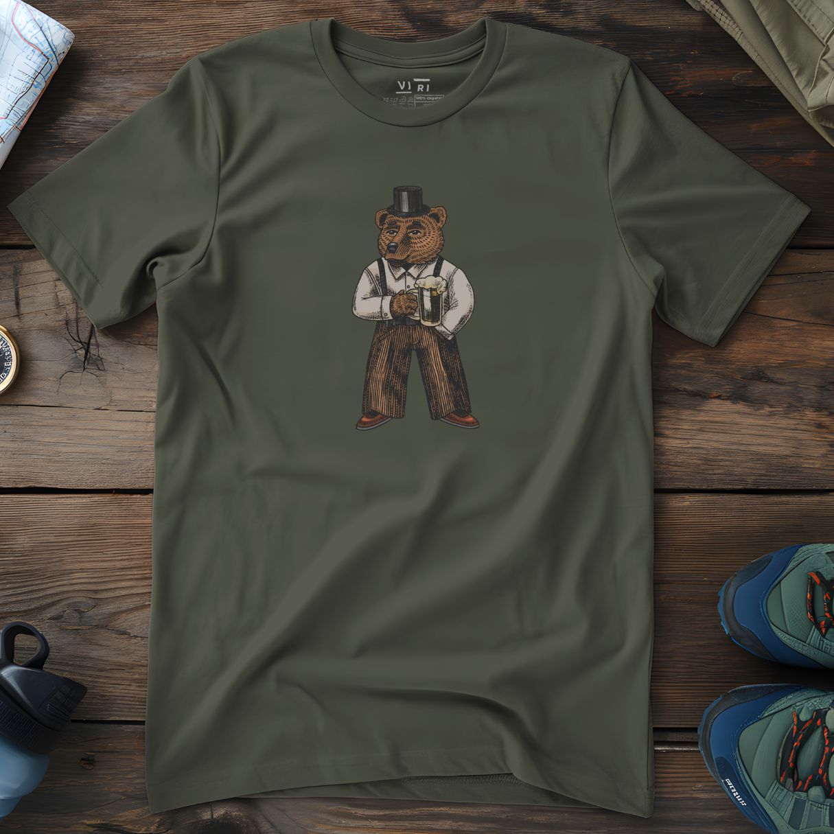 Viri Cotton Ltd. T-Shirt Khaki / 2XS Bear With Pint T-Shirt