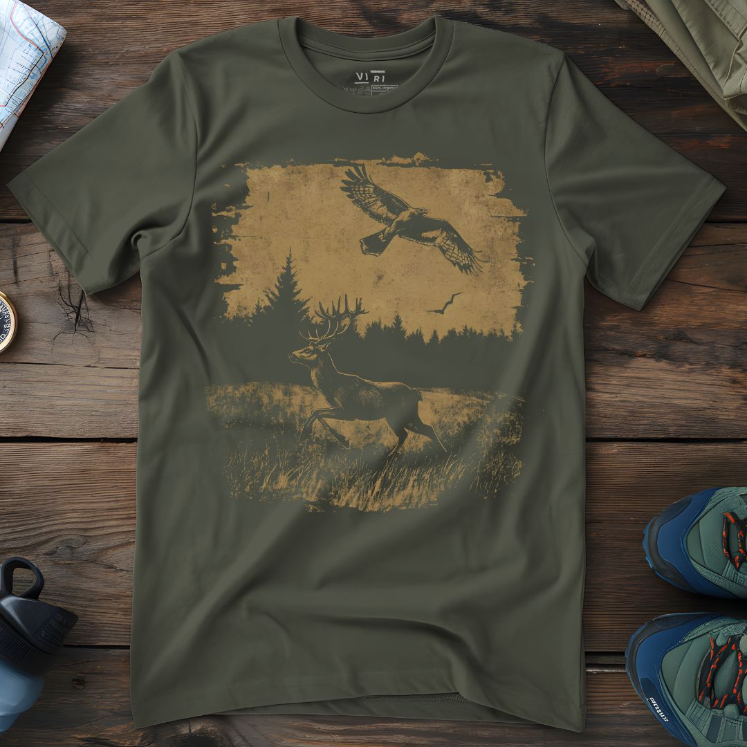 Viri Cotton Ltd. T-Shirt Khaki / 2XS Run Wild Deer T-Shirt