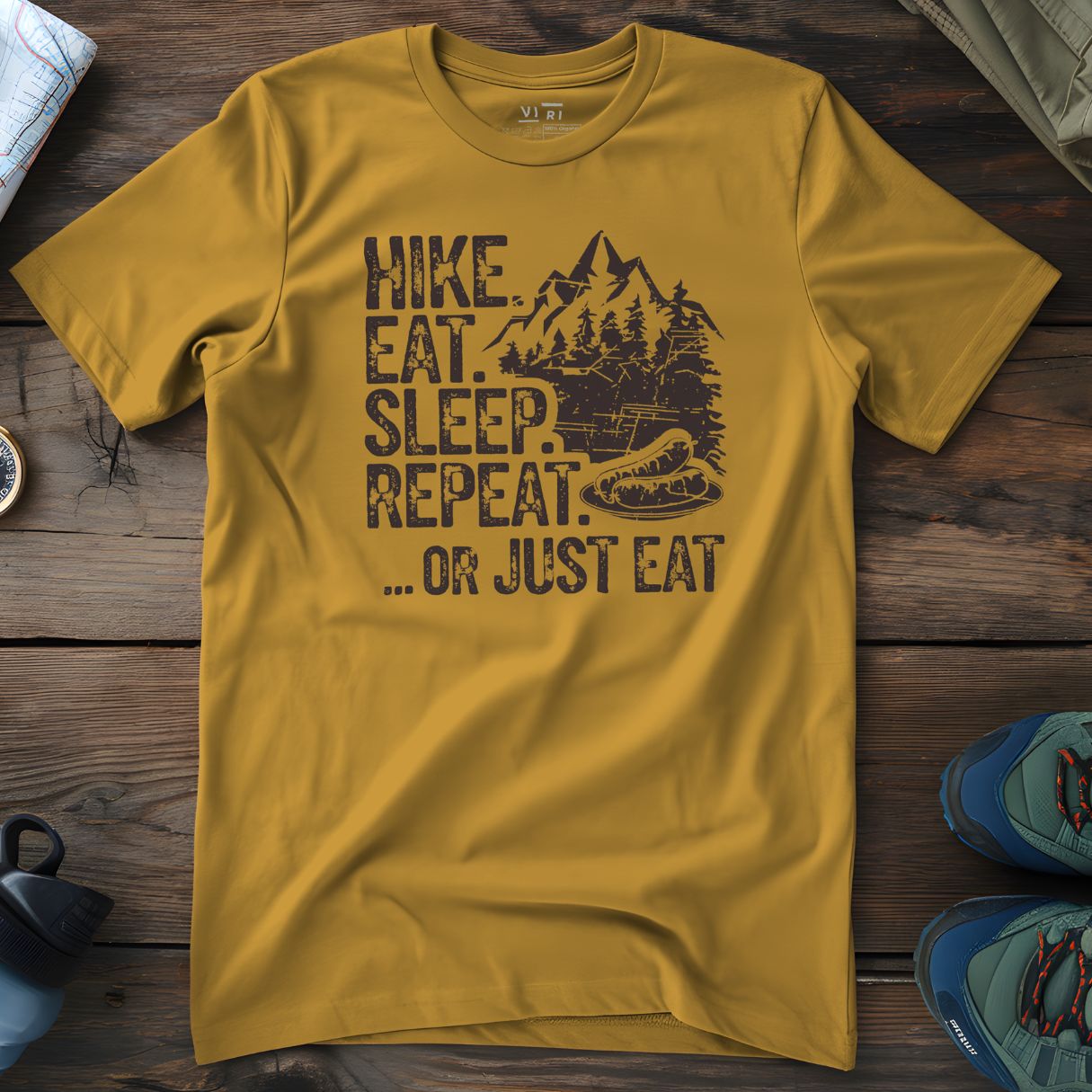 Viri Cotton Ltd. T-Shirt Ochre / 2XS Hike. Eat. Sleep. Repeat T-Shirt