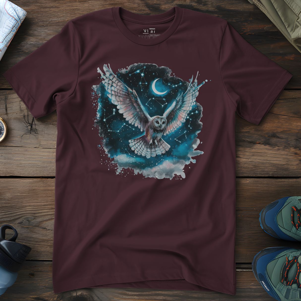 Viri Cotton Ltd. T-Shirt Red Brown / 2XS Cosmic Owl T-Shirt