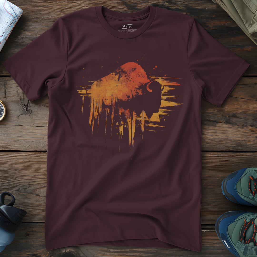 Viri Cotton Ltd. T-Shirt Red Brown / 2XS Paint Splash Bison T-Shirt